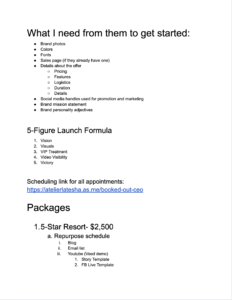 A Google doc with my VIP days mapped out